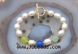 CFB997 Hand-knotted 9mm - 10mm rice white freshwater pearl & colorful candy jade bracelet