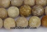 CFC231 15.5 inches 10mm faceted round fossil coral beads