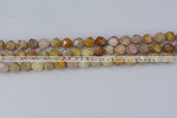 CFC237 15.5 inches 8mm faceted nuggets fossil coral beads