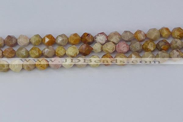 CFC238 15.5 inches 10mm faceted nuggets fossil coral beads