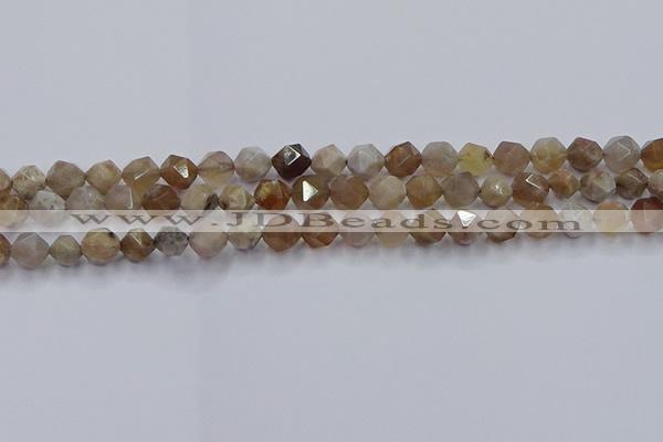 CFC300 15.5 inches 6mm faceted nuggets coral jade beads