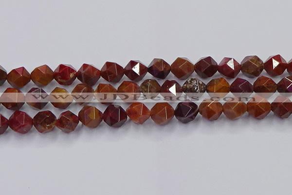 CFC309 15.5 inches 12mm faceted nuggets dyed coral jade beads