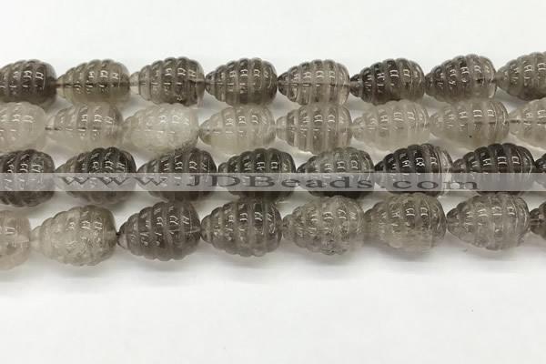 CFG1515 15.5 inches 15*20mm carved teardrop smoky quartz beads