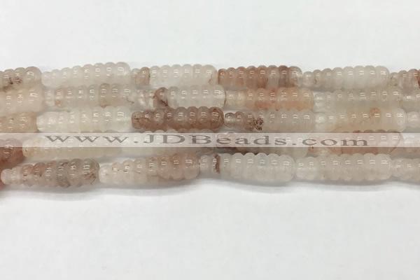 CFG1527 15.5 inches 10*35mm carved teardrop pink quartz beads