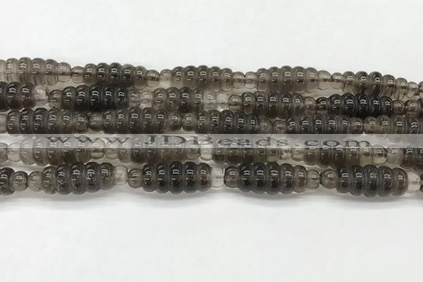 CFG1540 15.5 inches 10*30mm carved rice smoky quartz beads