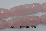 CFG208 15.5 inches 12*40mm carved rice rose quartz gemstone beads