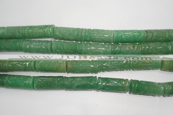 CFG213 15.5 inches 14*31mm carved column green aventurine jade beads