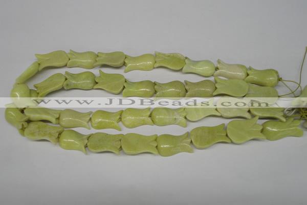 CFG241 15.5 inches 15*25mm carved flower lemon jade gemstone beads