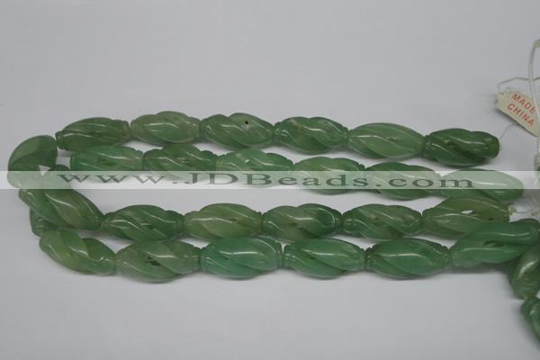 CFG252 15.5 inches 15*30mm carved rice green aventurine beads