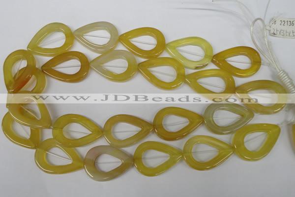 CFG266 15.5 inches 28*35mm carved teardrop yellow agate beads