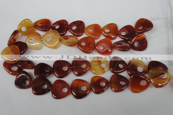 CFG276 15.5 inches 25*25mm carved triangle red agate beads