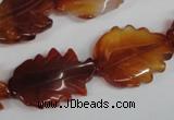 CFG279 15.5 inches 16*24mm carved leaf red agate beads