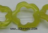 CFG33 15.5 inches 30mm carved flower lemon jade gemstone beads