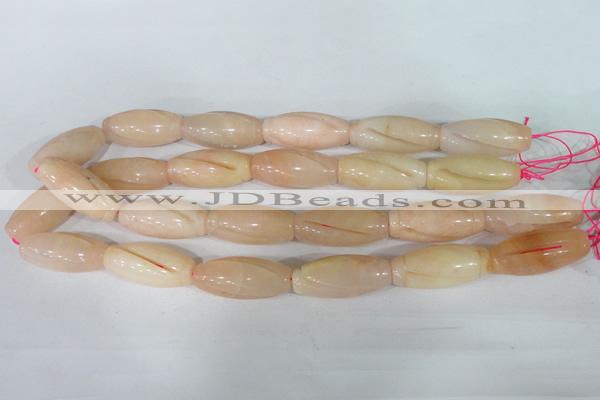 CFG555 15.5 inches 15*35mm carved rice pink aventurine beads