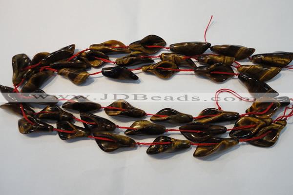 CFG566 15.5 inches 14*28mm carved trumpet flower yellow tiger eye beads