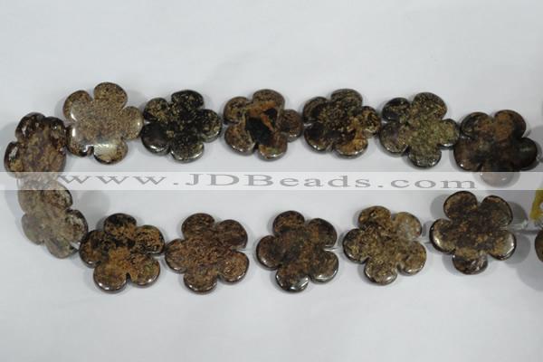 CFG680 15.5 inches 30mm carved flower bronzite gemstone beads