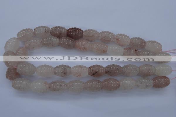 CFG751 15.5 inches 15*20mm carved rice natural pink quartz beads