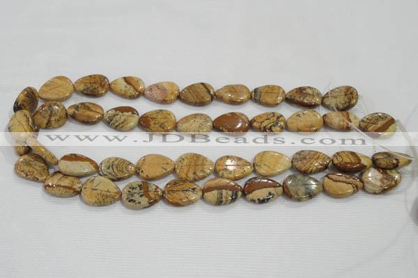 CFG823 12.5 inches 15*20mm carved leaf picture jasper beads wholesale