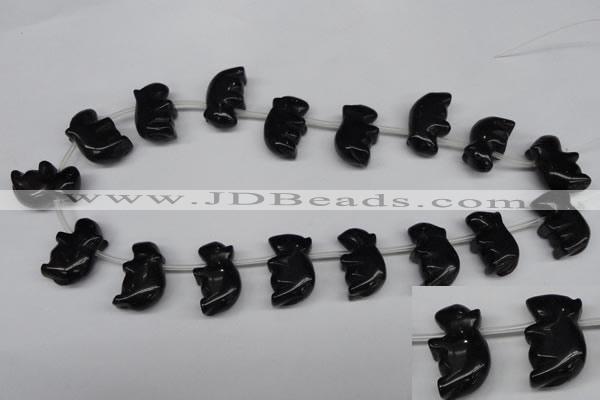 CFG860 Top-drilled 15*24mm carved animal black agate beads