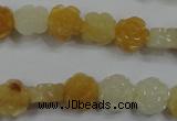 CFG881 15.5 inches 10mm carved flower yellow jade gemstone beads