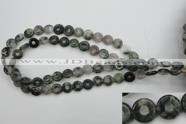 CFG901 15.5 inches 12mm carved coin donut moss agate beads