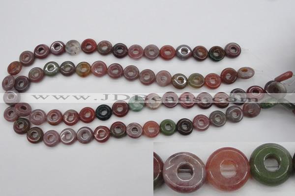 CFG902 15.5 inches 12mm carved coin donut Indian agate beads