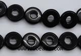 CFG903 15.5 inches 12mm carved coin donut black agate beads