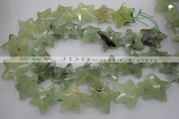 CFG920 30*33mm faceted & carved star green rutilated quartz beads