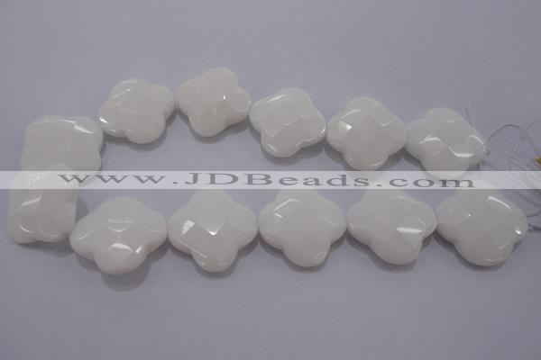 CFG971 15.5 inches 32*33mm faceted & carved flower white porcelain beads