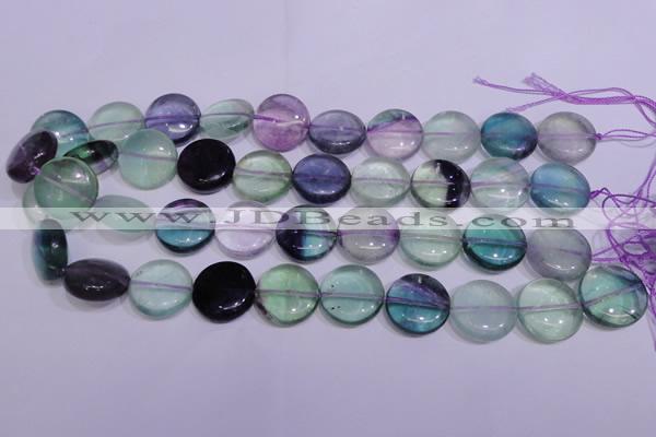 CFL1061 15 inches 10mm flat round natural fluorite gemstone beads