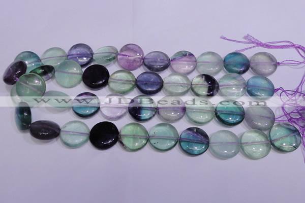 CFL1064 15 inches 16mm flat round natural fluorite gemstone beads