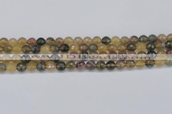 CFL1115 15.5 inches 14mm faceted round yellow fluorite gemstone beads