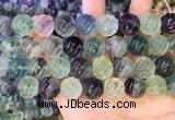 CLF1170 15.5 inches 14mm carved round fluorite gemstone beads