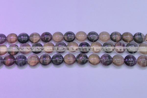 CFL1333 15.5 inches 14mm flat round purple fluorite gemstone beads