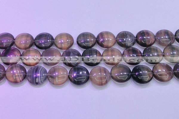 CFL1337 15.5 inches 20mm flat round purple fluorite gemstone beads