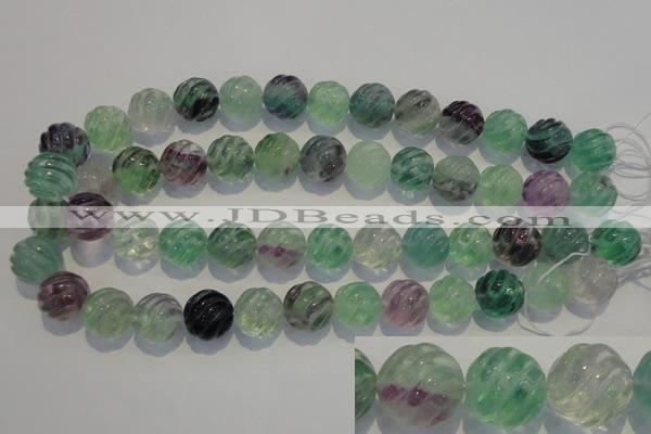 CFL459 15.5 inches 16mm carved round natural fluorite beads