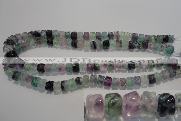 CFL472 15.5 inches 8*10mm carved rondelle natural fluorite beads