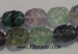 CFL476 15.5 inches 12*16mm carved rice natural fluorite beads