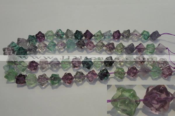 CFL482 15.5 inches 10*10mm carved cube natural fluorite beads