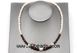 CFN117 potato white freshwater pearl & red tiger eye necklace, 16 - 24 inches