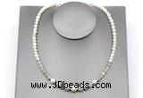 CFN125 potato white freshwater pearl & grey banded agate necklace, 16 - 24 inches