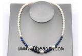 CFN130 potato white freshwater pearl & blue tiger eye necklace, 16 - 24 inches