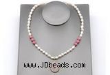 CFN163 baroque white freshwater pearl & pink wooden jasper necklace with pendant