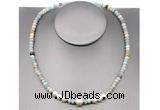 CFN199 4*6mm faceted rondelle amazonite & potato white freshwater pearl necklace