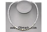 CFN204 4*6mm faceted rondelle white crazy lace agate & potato white freshwater pearl necklace