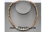 CFN209 4*6mm faceted rondelle picture jasper & potato white freshwater pearl necklace