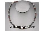 CFN213 4*6mm faceted rondelle African bloodstone & potato white freshwater pearl necklace