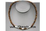 CFN222 4*6mm faceted rondelle yellow tiger eye & potato white freshwater pearl necklace