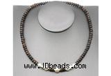 CFN223 4*6mm faceted rondelle bronzite & potato white freshwater pearl necklace