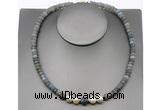 CFN225 5*8mm faceted rondelle labradorite & potato white freshwater pearl necklace